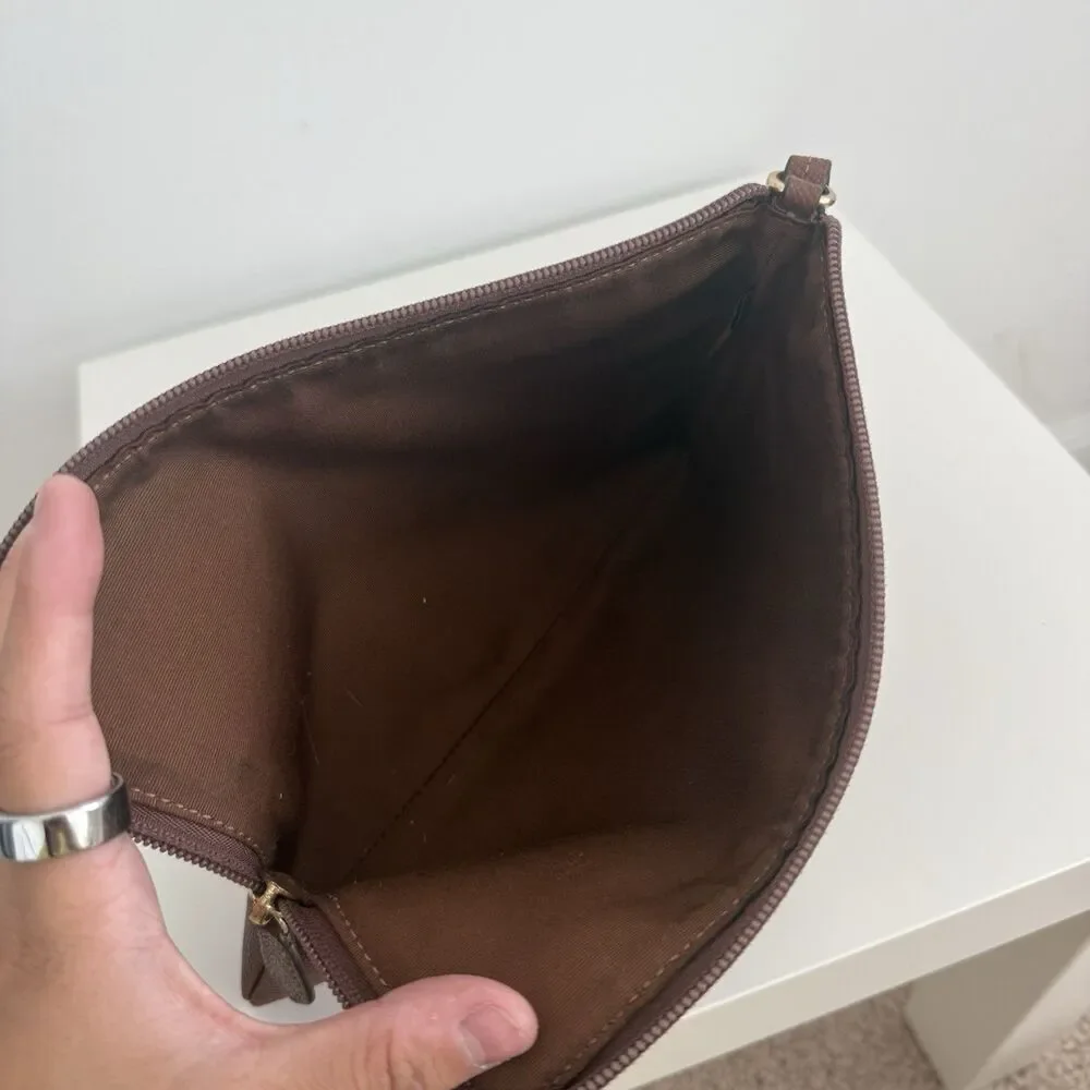 Coach Storypatch Badge Wristlet Pouch Wallet Clutch Brown Leather Classic